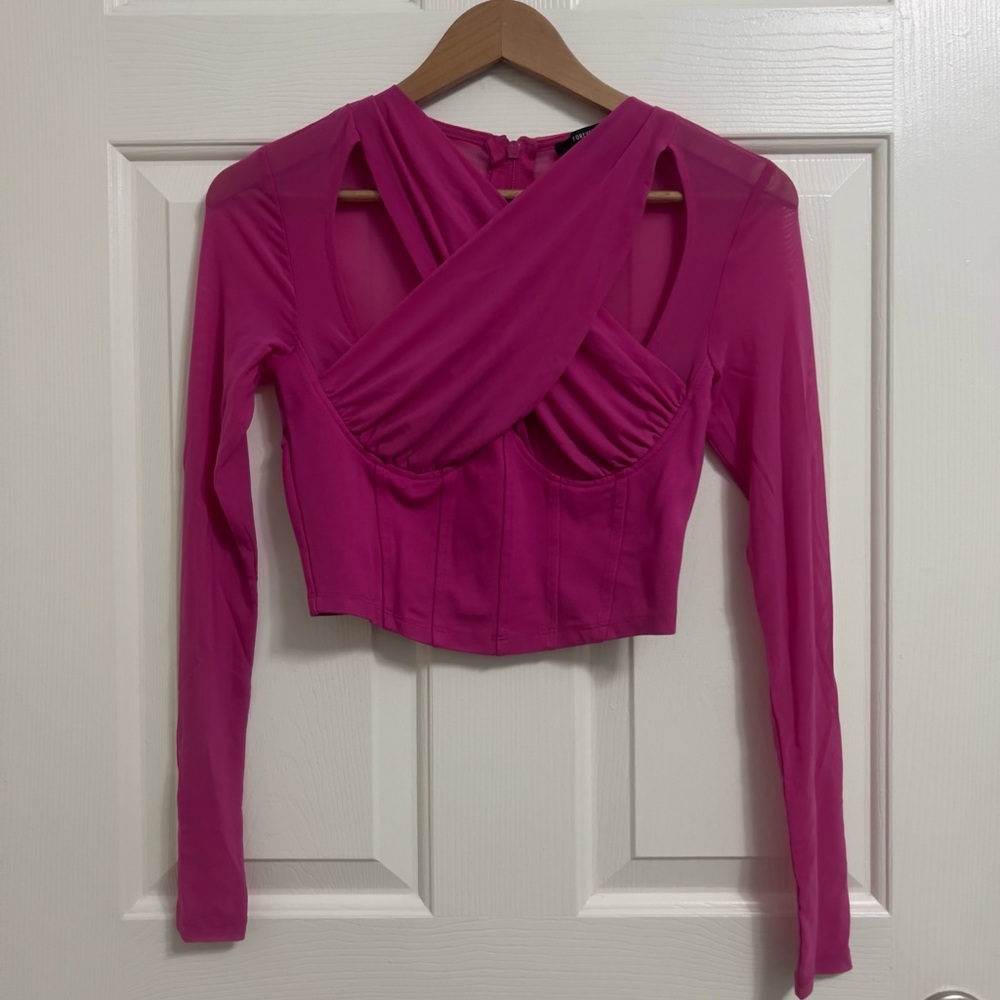 Forever 21 Very Berry Hot Pink Mesh Criss Cross Crop Top
